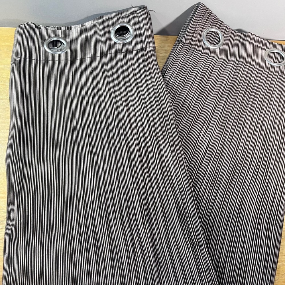 Jaclyn Smith Today Curtain Panels 2pc 54x63 Brown White Pinstripe Ribbed Grommet